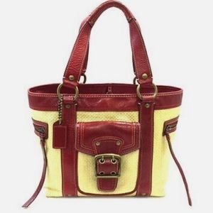 Coach basket bag beige red red M05K-113 tote bag straw canvas leather